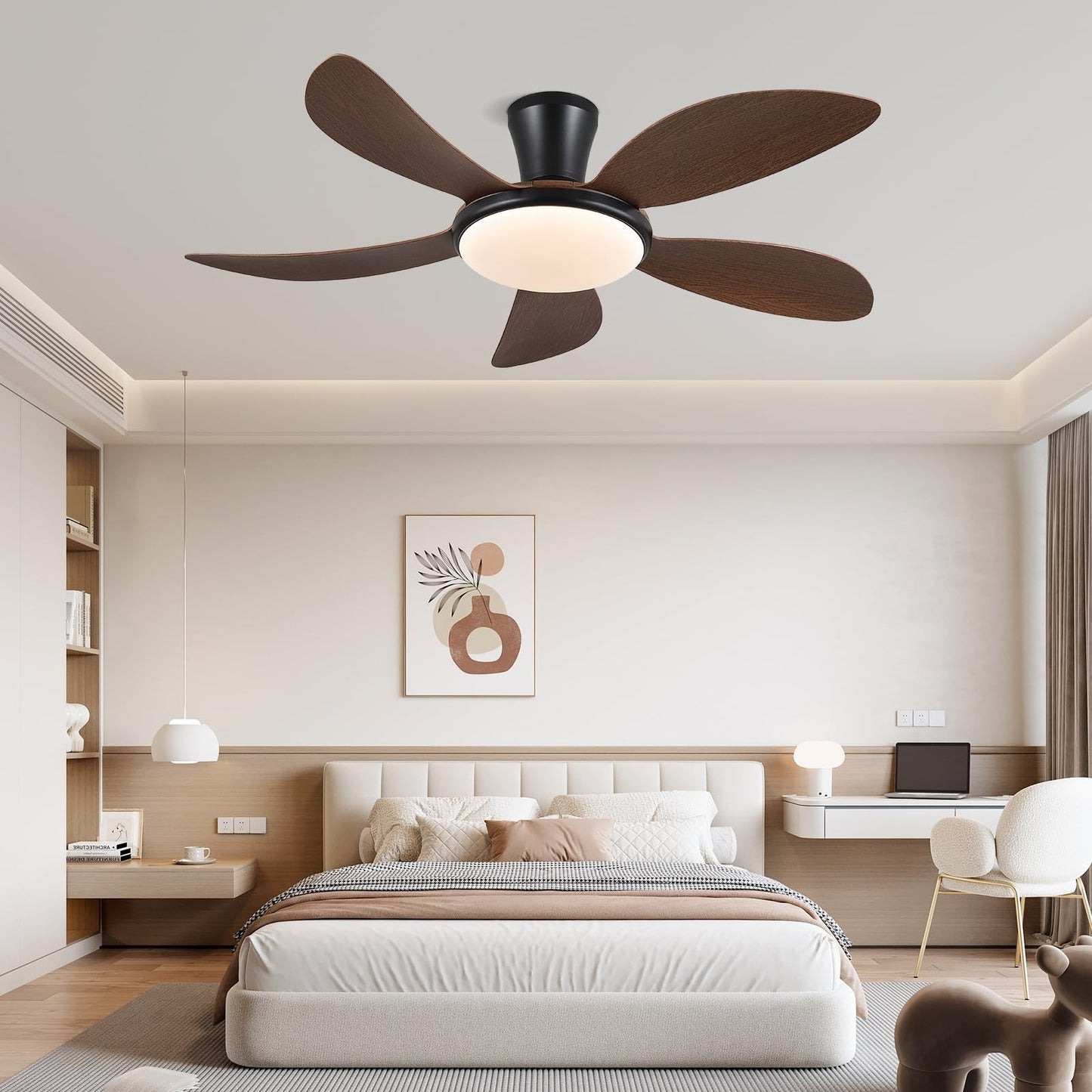 48 Inch Flush Mount Ceiling Fan with Light