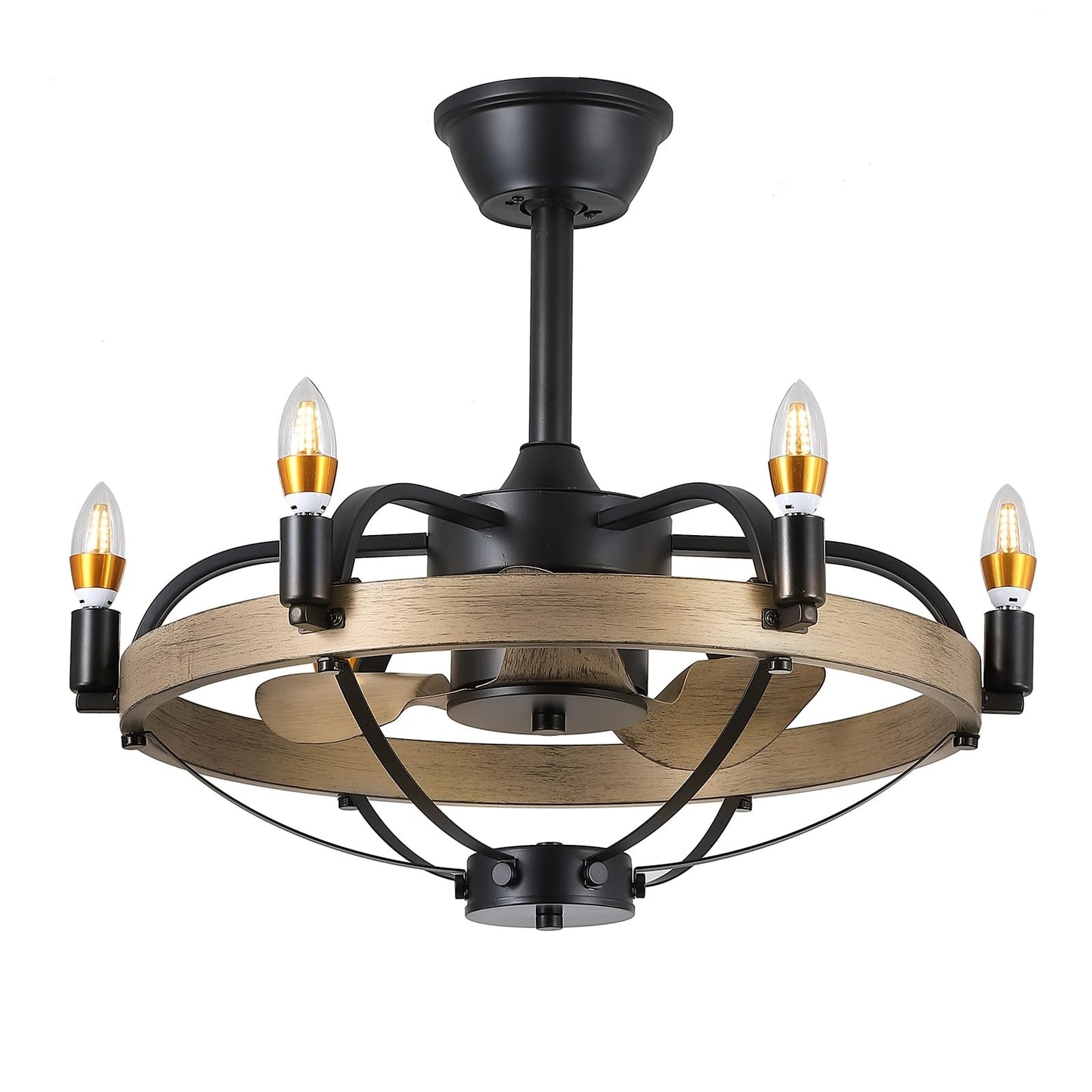 23/32 Inches Caged Ceiling Fan with Light and Remote,Modern Farmhouse Ceiling Fan Light for Living Room,Kitchen,Dinning Room, Black Rustic Chandelier Candles