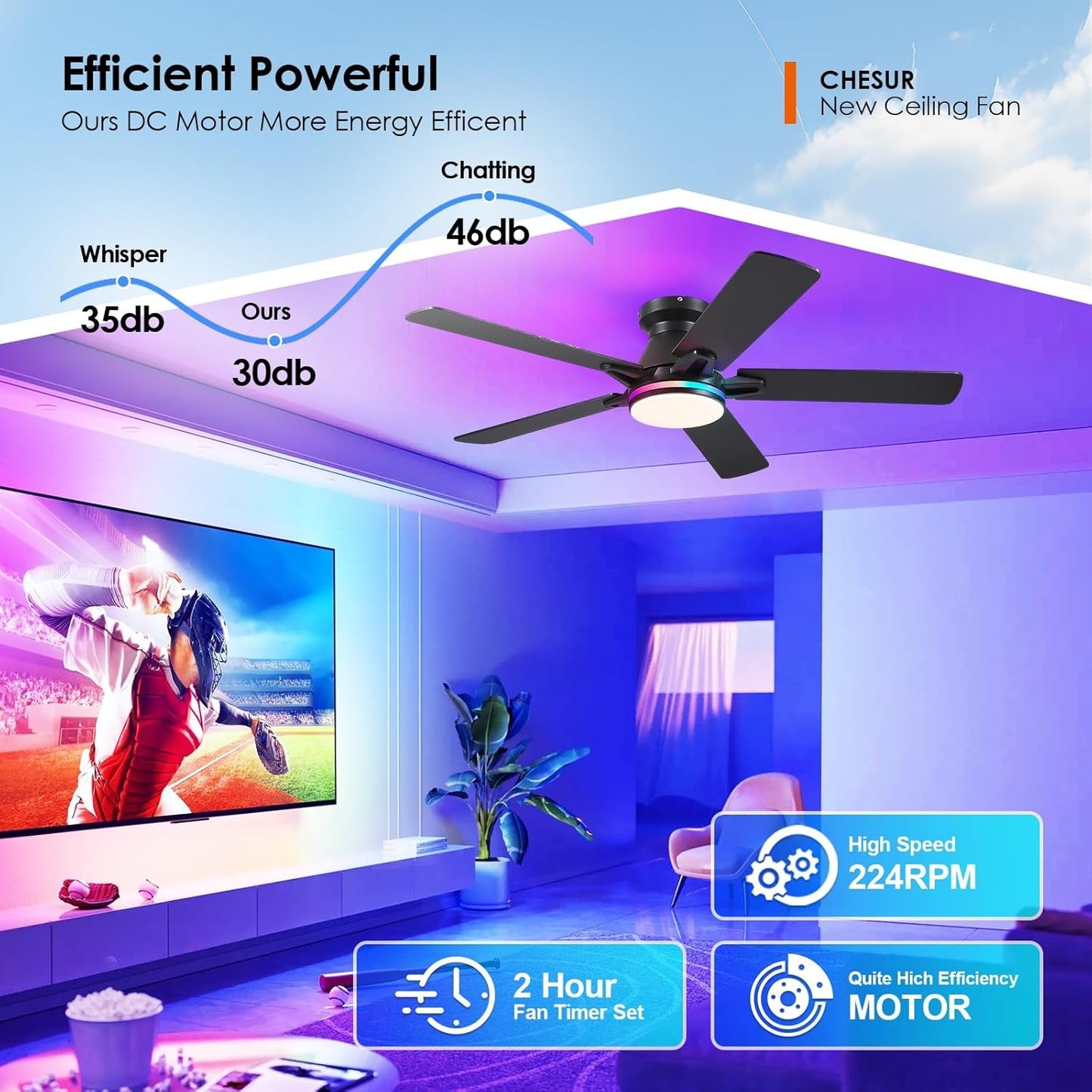 52 Inch Ceiling Fan with 5 Plywood Blades,Dual Blades