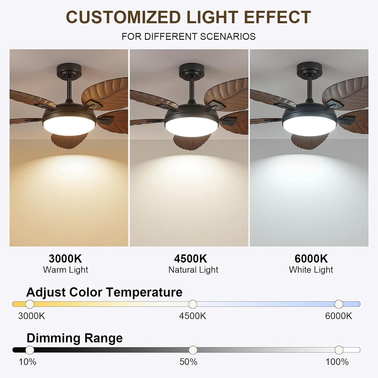 52 inch Brown Palm Leaf Ceiling Fan with Light
