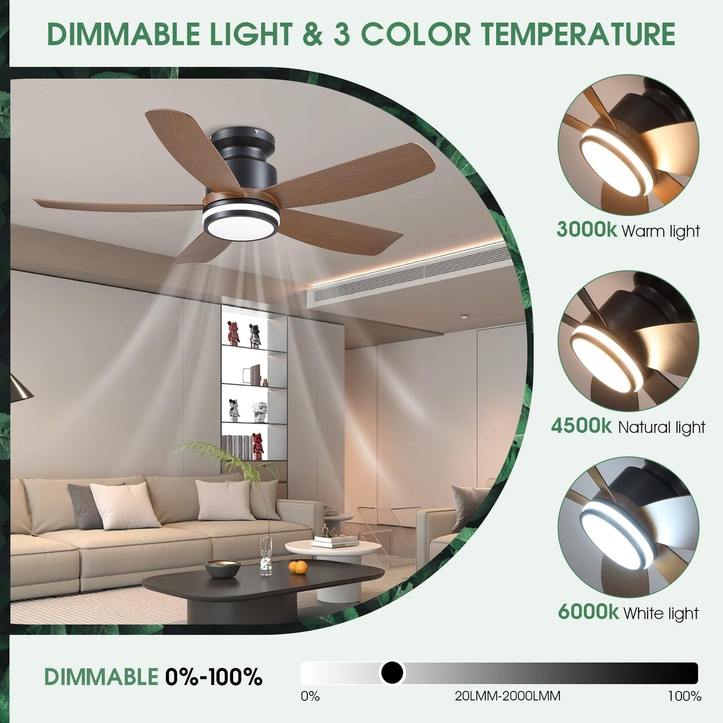 41 Inches Ceiling Fan with Light,App and Remote Control,5 Blades, Reversible DC Motor