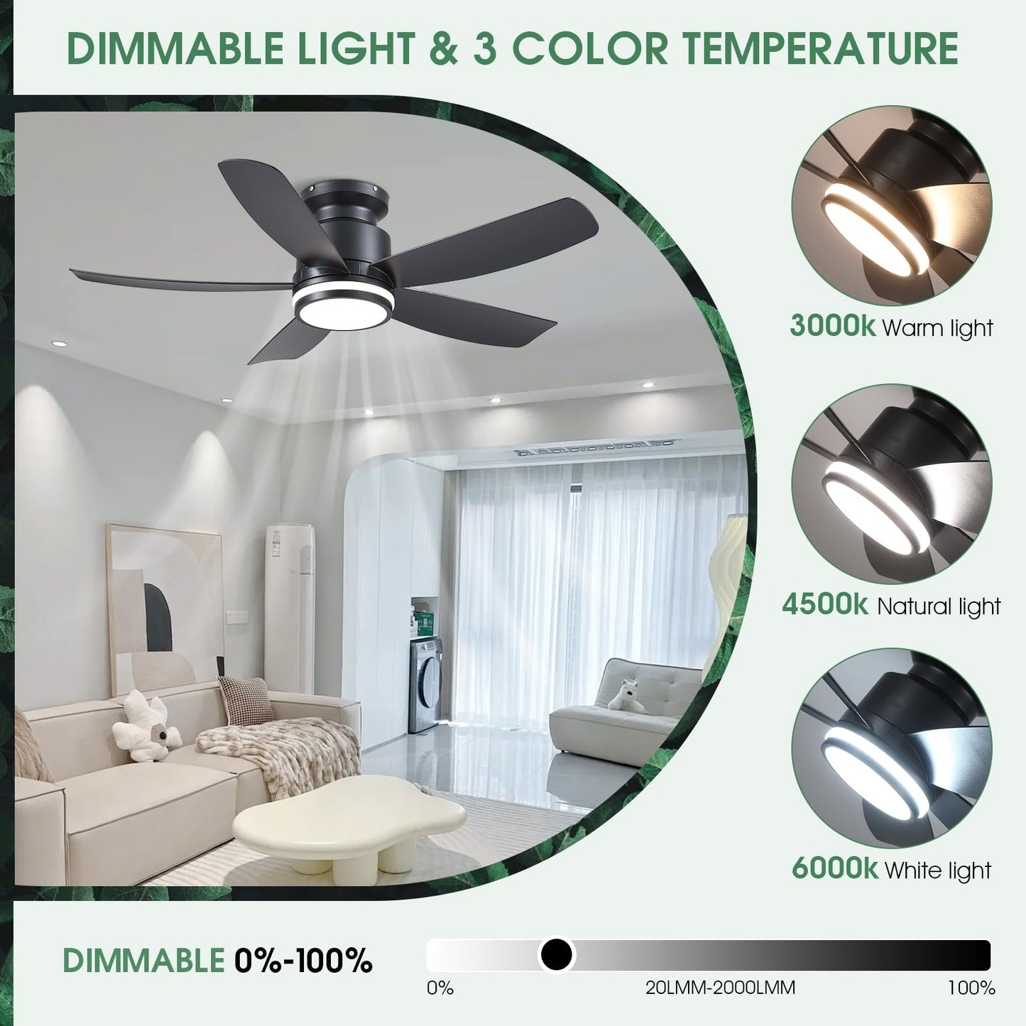 41 Inches Ceiling Fan with Light,App and Remote Control,5 Blades, Reversible DC Motor