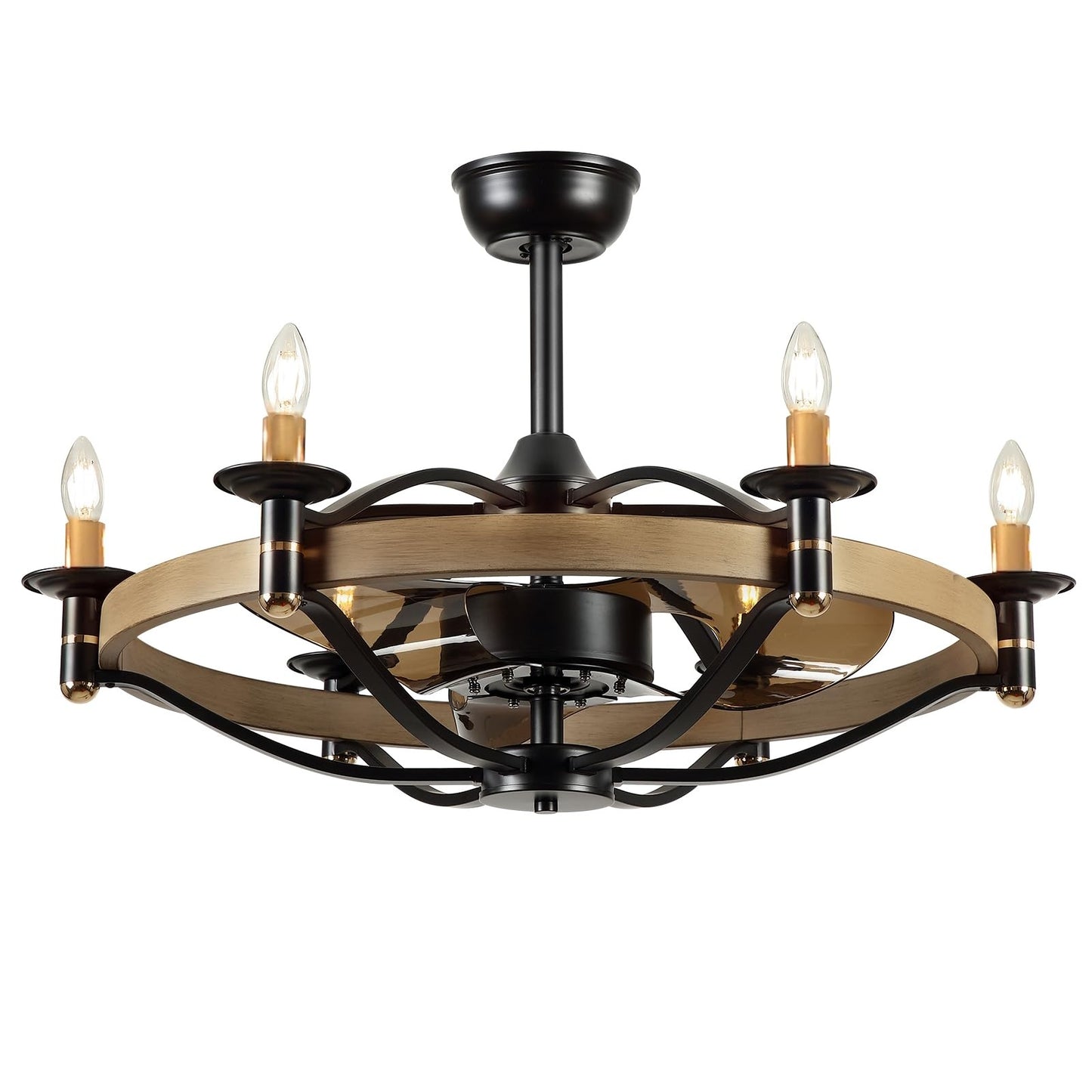 23/32 Inches Caged Ceiling Fan with Light and Remote,Modern Farmhouse Ceiling Fan Light for Living Room,Kitchen,Dinning Room, Black Rustic Chandelier Candles