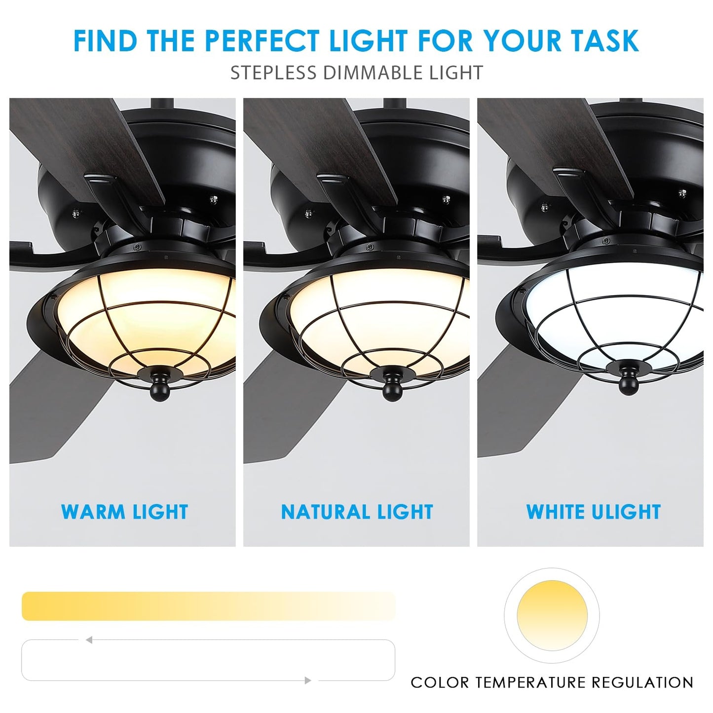 52 Inches Downrod Ceiling Fan with Light,3CCT LED Light,Reversible DC Motor,2 Downrod Inside