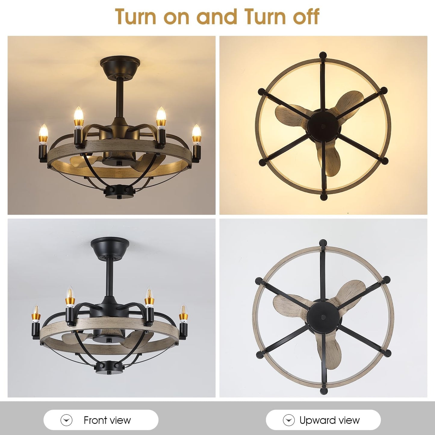 23/32 Inches Caged Ceiling Fan with Light and Remote,Modern Farmhouse Ceiling Fan Light for Living Room,Kitchen,Dinning Room, Black Rustic Chandelier Candles