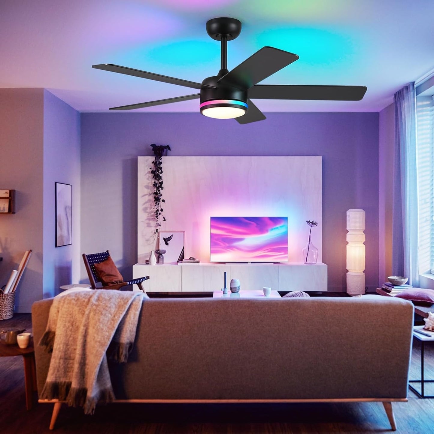 46 Inches Black RGB Ceiling Fan with Light