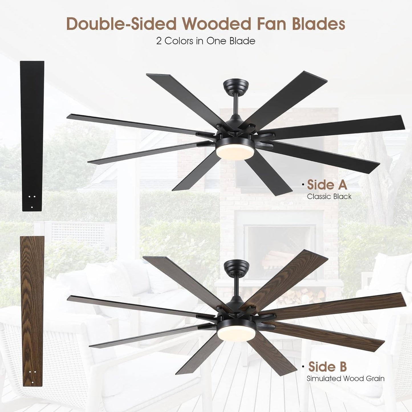 72 Inch Ceiling Fan with Light ,Reversible DC Motor,3 CCT Dimmable LED,Suitable for Living Room,Patio,backyard,Garage,Warehouse