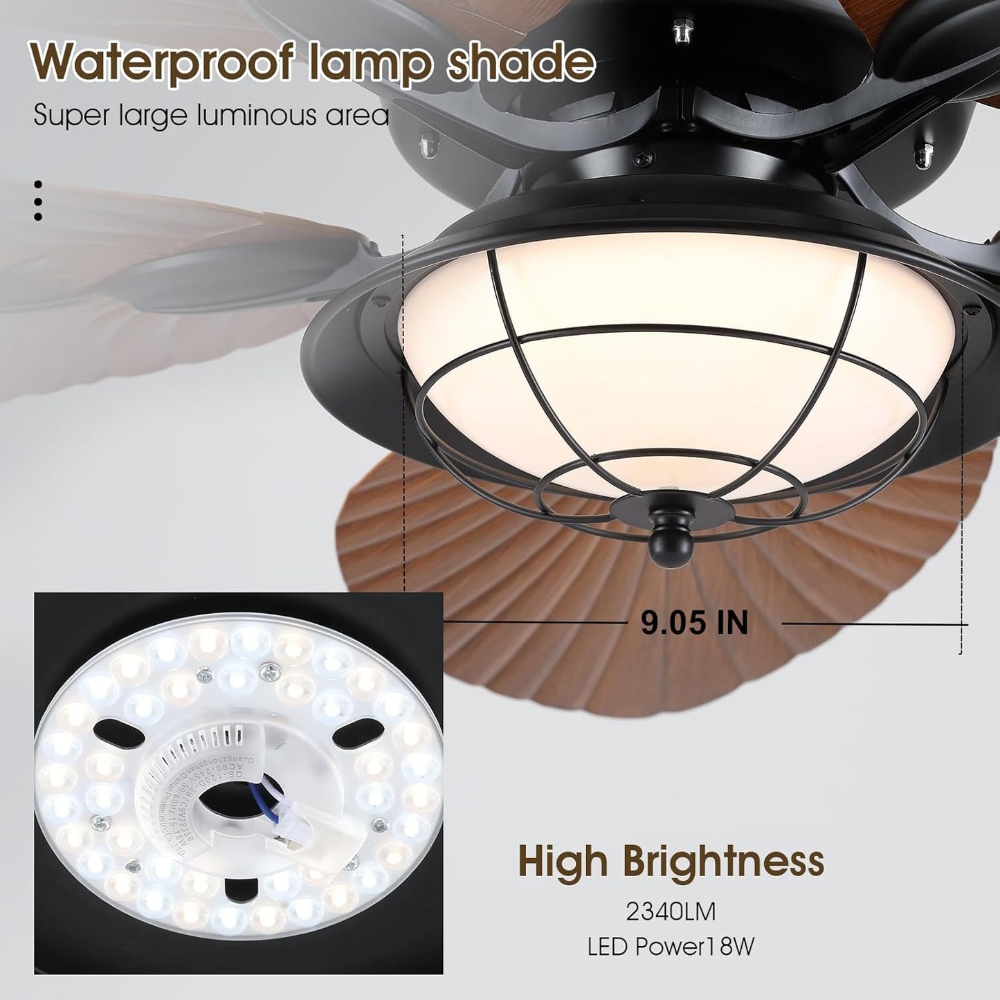 52" Waterproof Outdoor Palm Leaf Ceiling Fans with Lights and Remote,Wet Rated Tropical Ceiling Fans for Patios Porch Gazebo Pergola