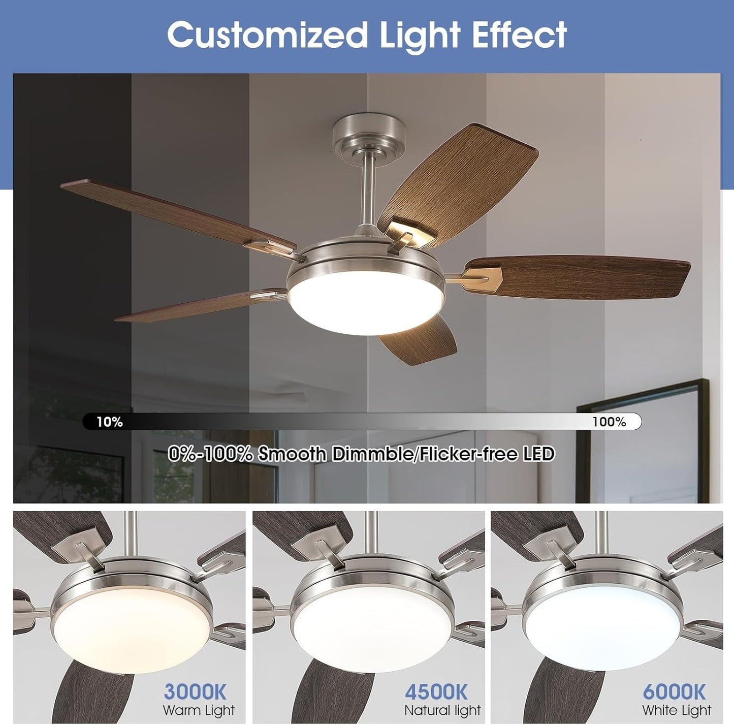 52 inch downrod Ceiling fan with Light