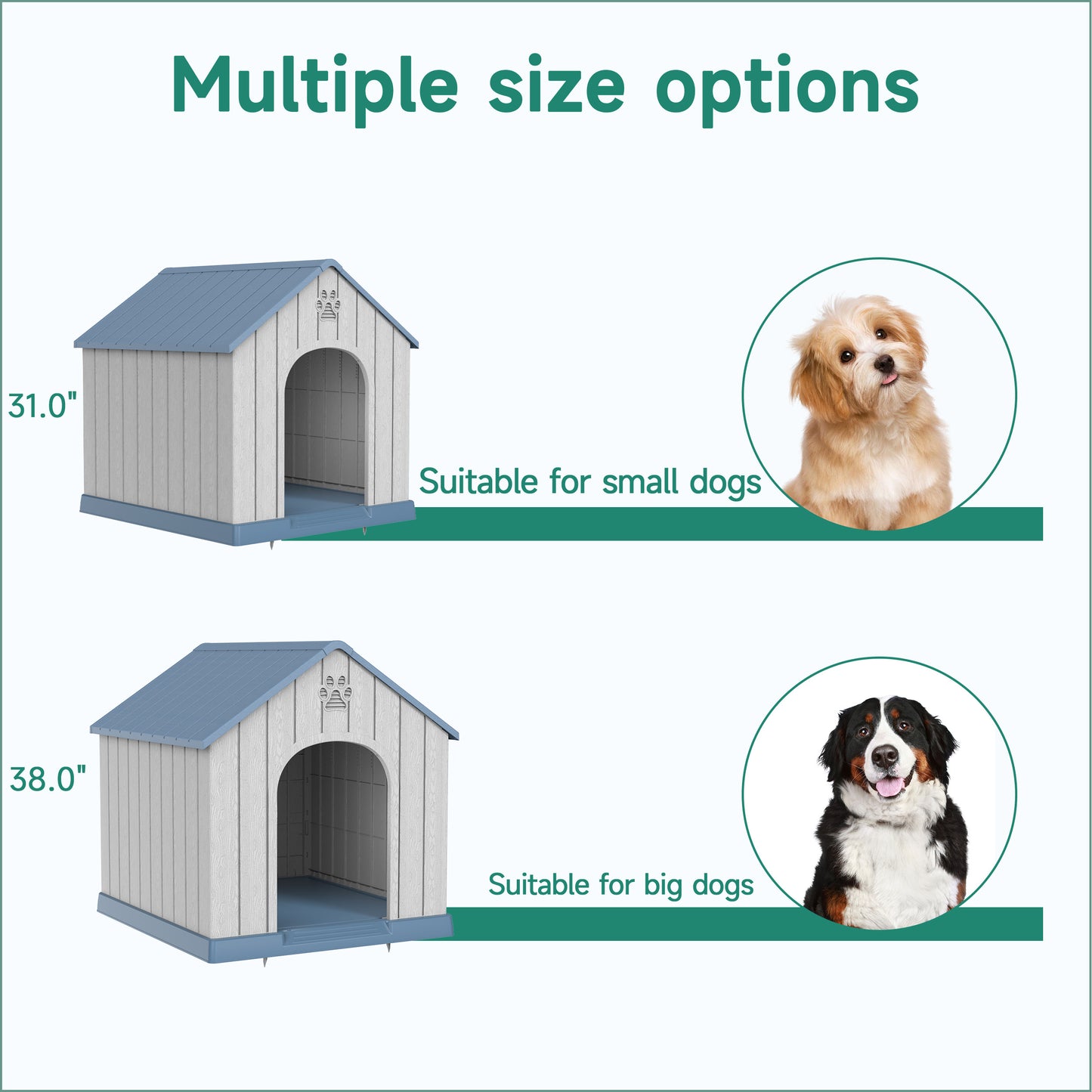Bellura Pet -  38'' Sturdy PP Construction Water and Mildew Resistant Blue Pointed Doghouse Indoor Outdoor Pet Shelter