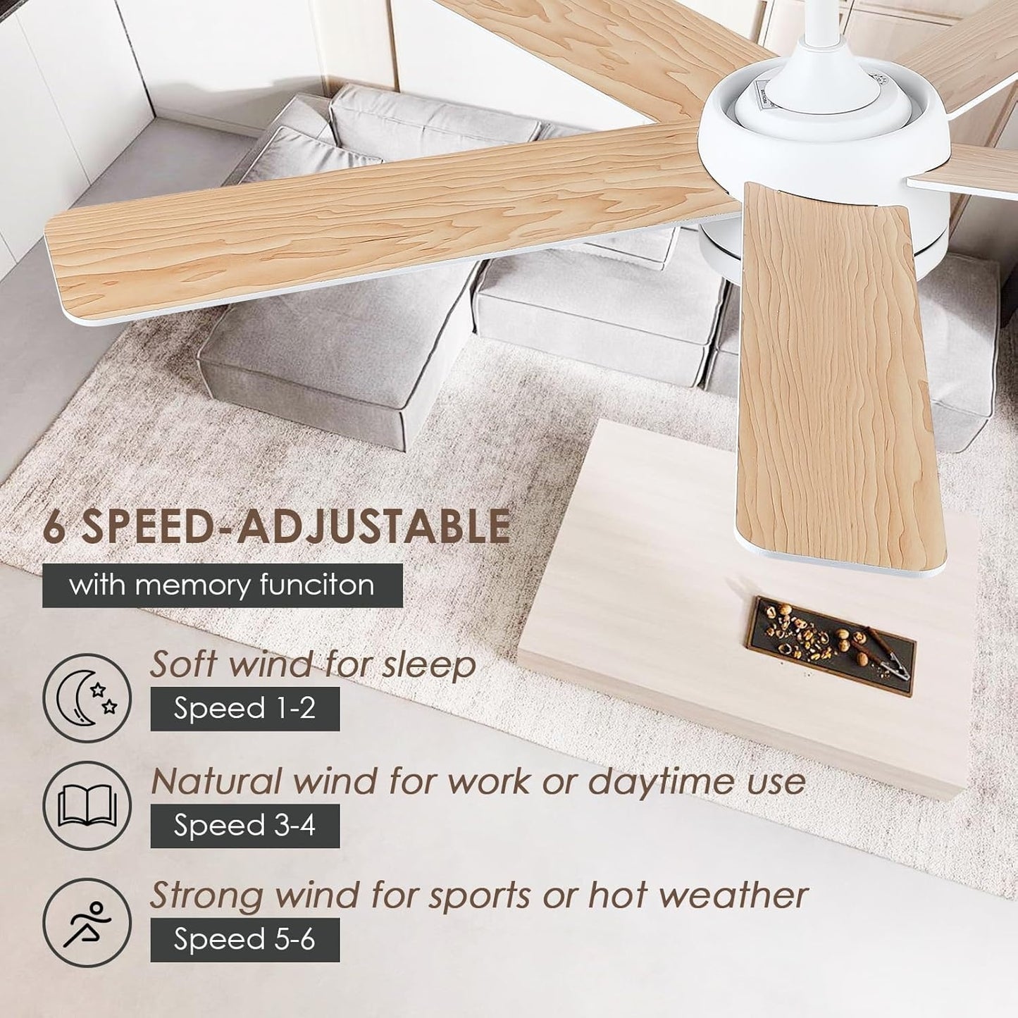 46 Inches Downrod ceiling Fan with Light,Reversible Wind,TImer Setting