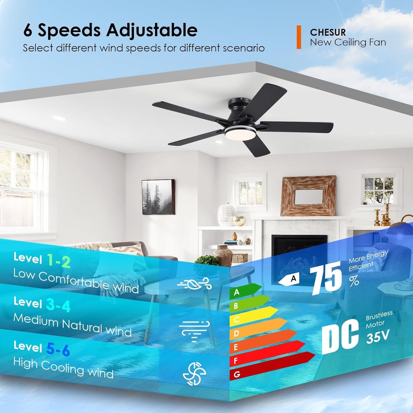 52 Inch Ceiling Fan with 5 Plywood Blades,Dual Blades