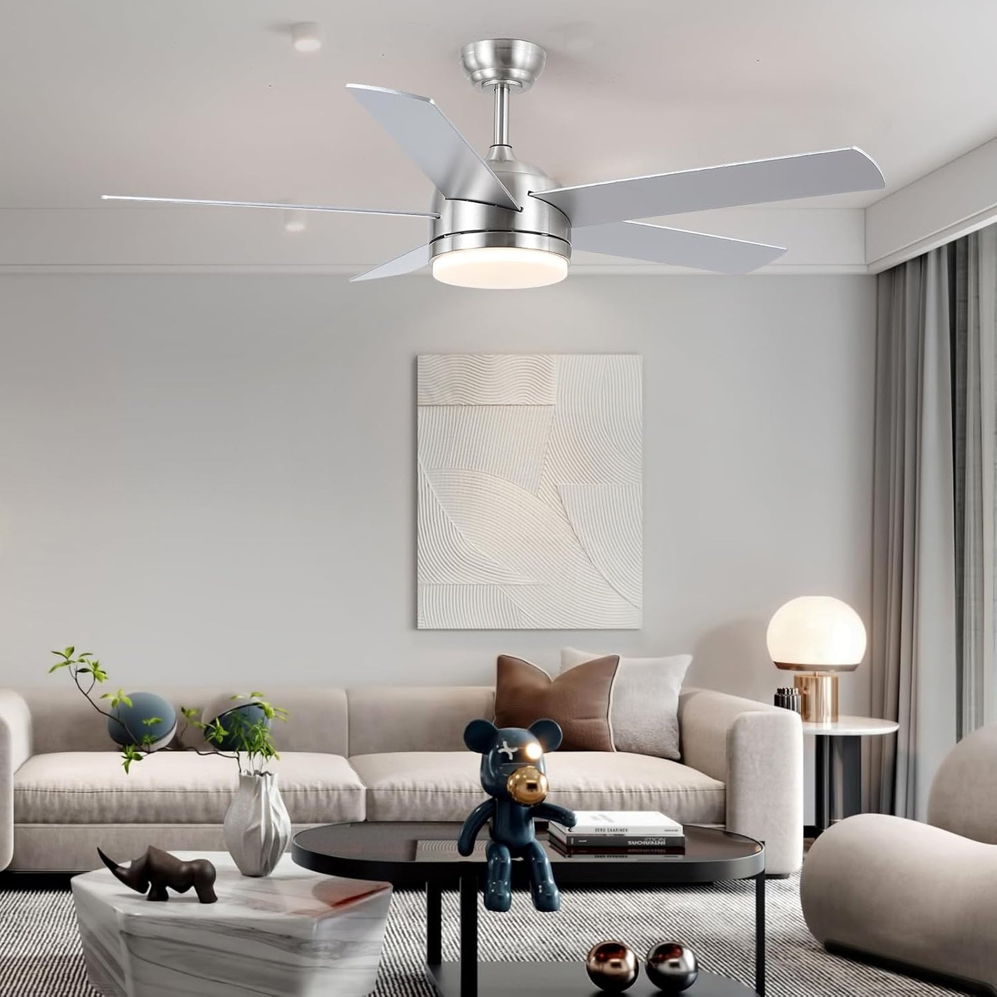 46 Downrod Ceiling Fan with Light-Nickle