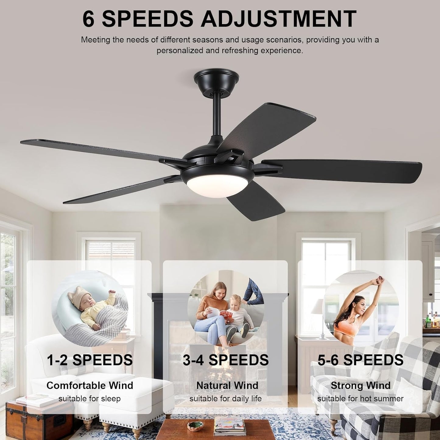 52 Inch Down Rod Ceiling Fan with Light,Dual side Blades
