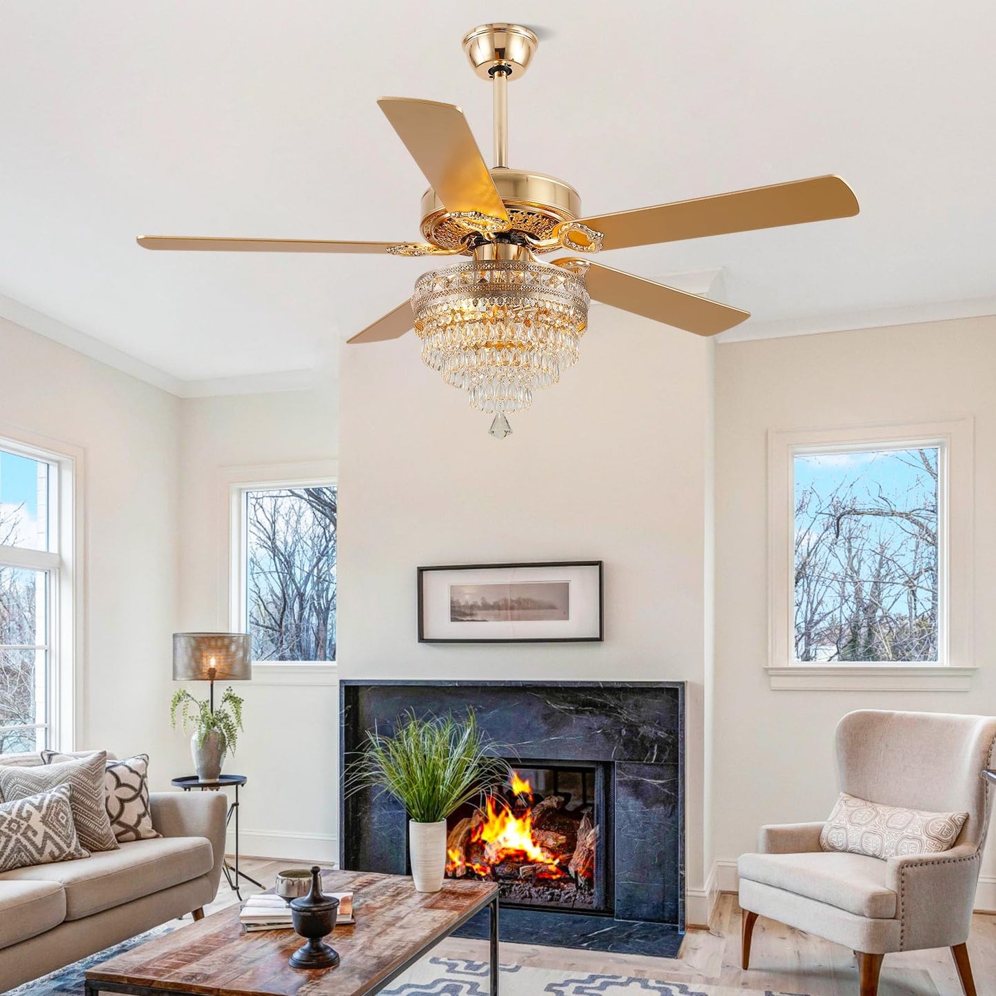 Kviflon  52/ 62 inch Crystal Ceiling Fan with Light