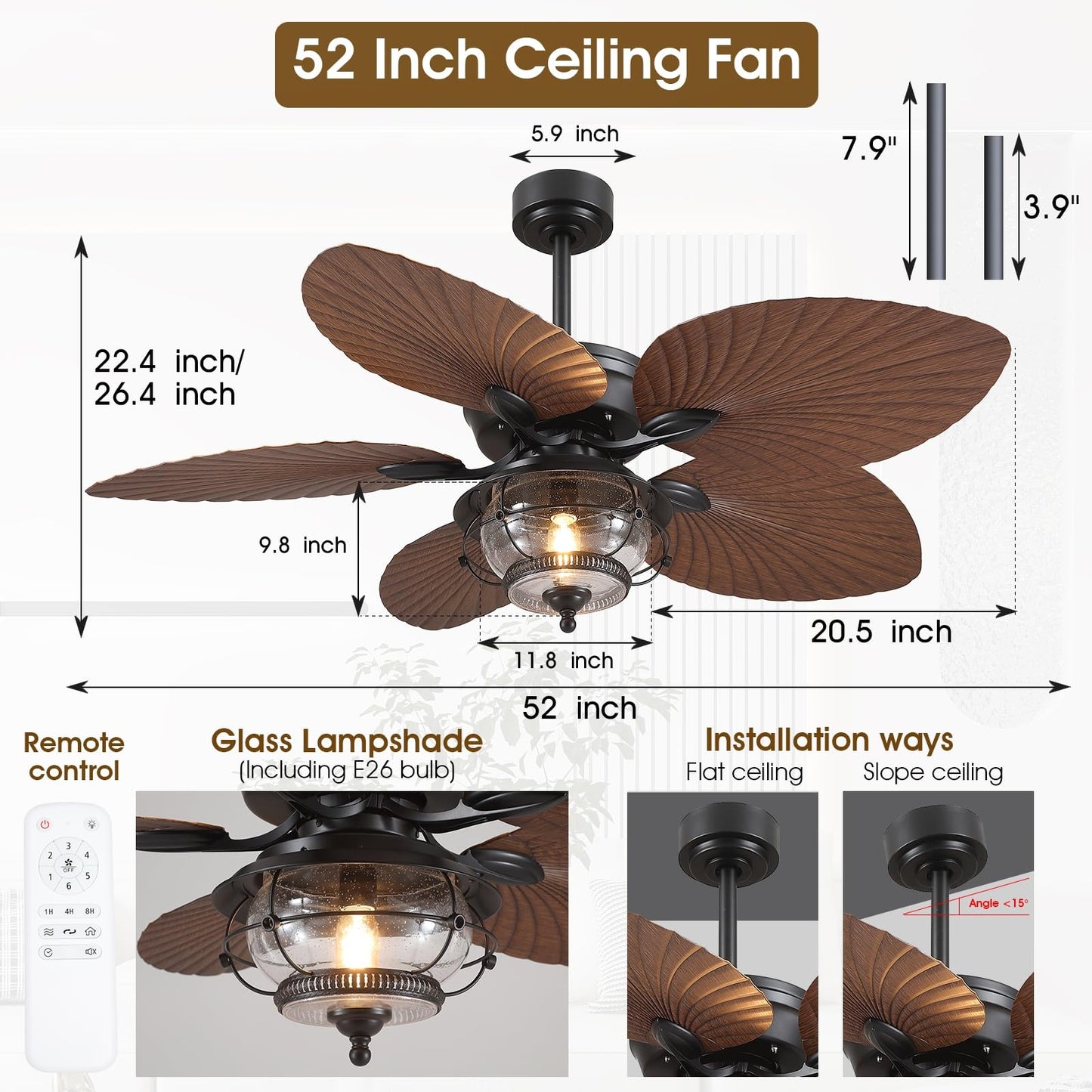 52 Inch Tropical Ceiling Fan
