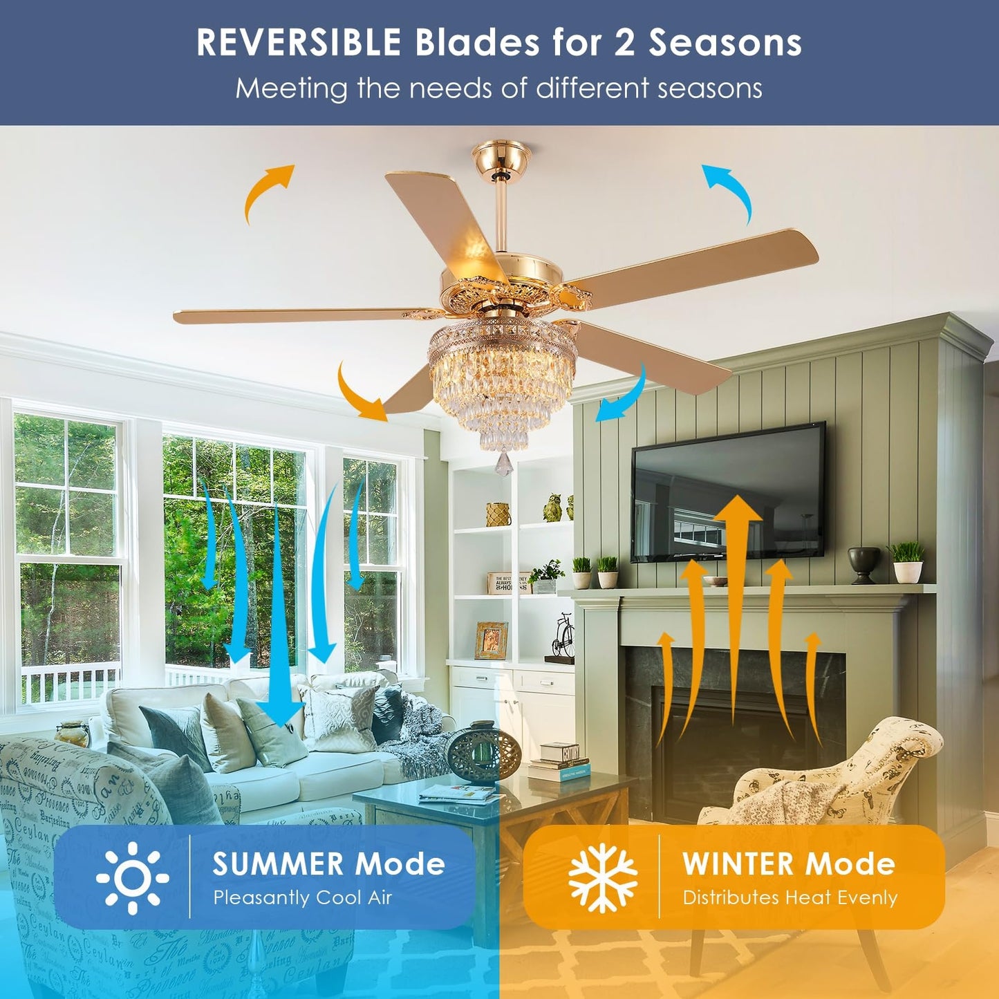 Kviflon 62 inch Crystal Ceiling Fan with Light