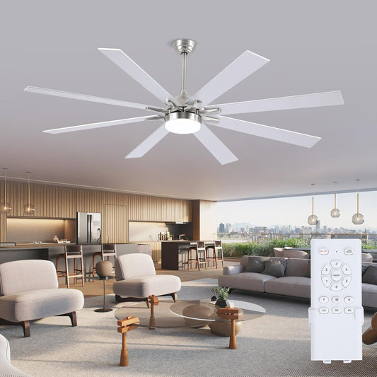 72 Inch Ceiling Fan with Light,8 Plywood Blades,Downrod LED Ceiling Fan,for Living Room,Warehouse,Patio