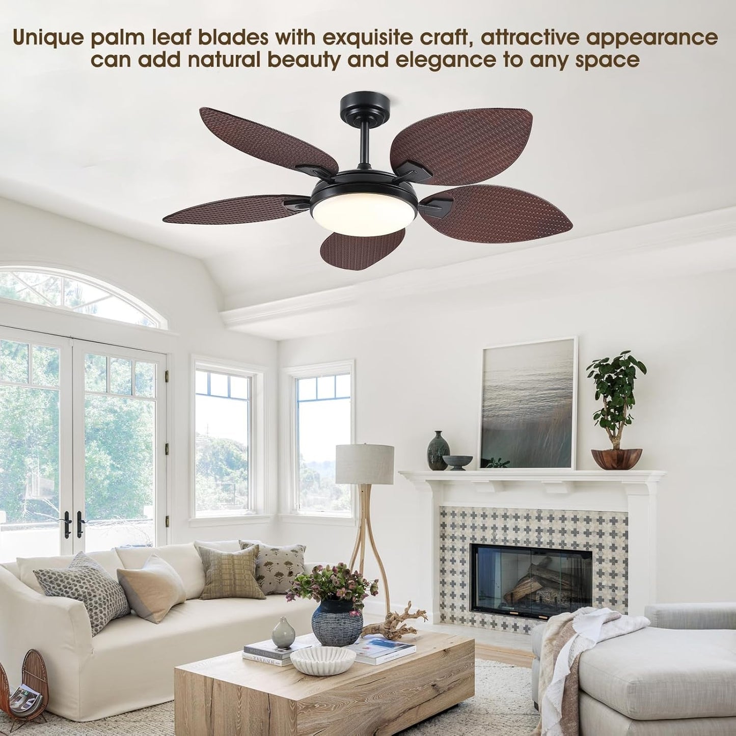 52 and 62 inch palm leaf ceiling fan
