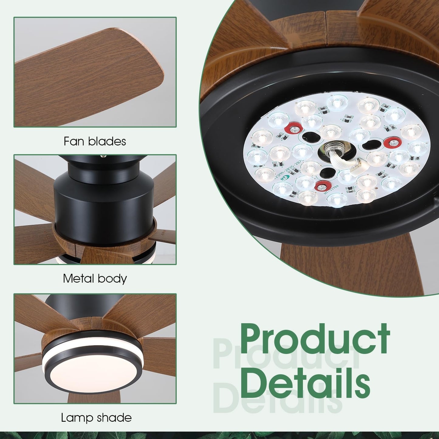 41 Inches Ceiling Fan with Light,App and Remote Control,5 Blades, Reversible DC Motor