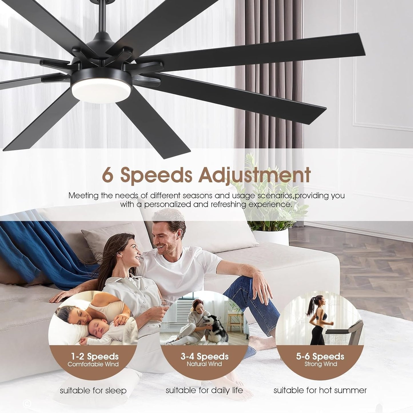 72 Inch Ceiling Fan with Light ,Reversible DC Motor,3 CCT Dimmable LED,Suitable for Living Room,Patio,backyard,Garage,Warehouse