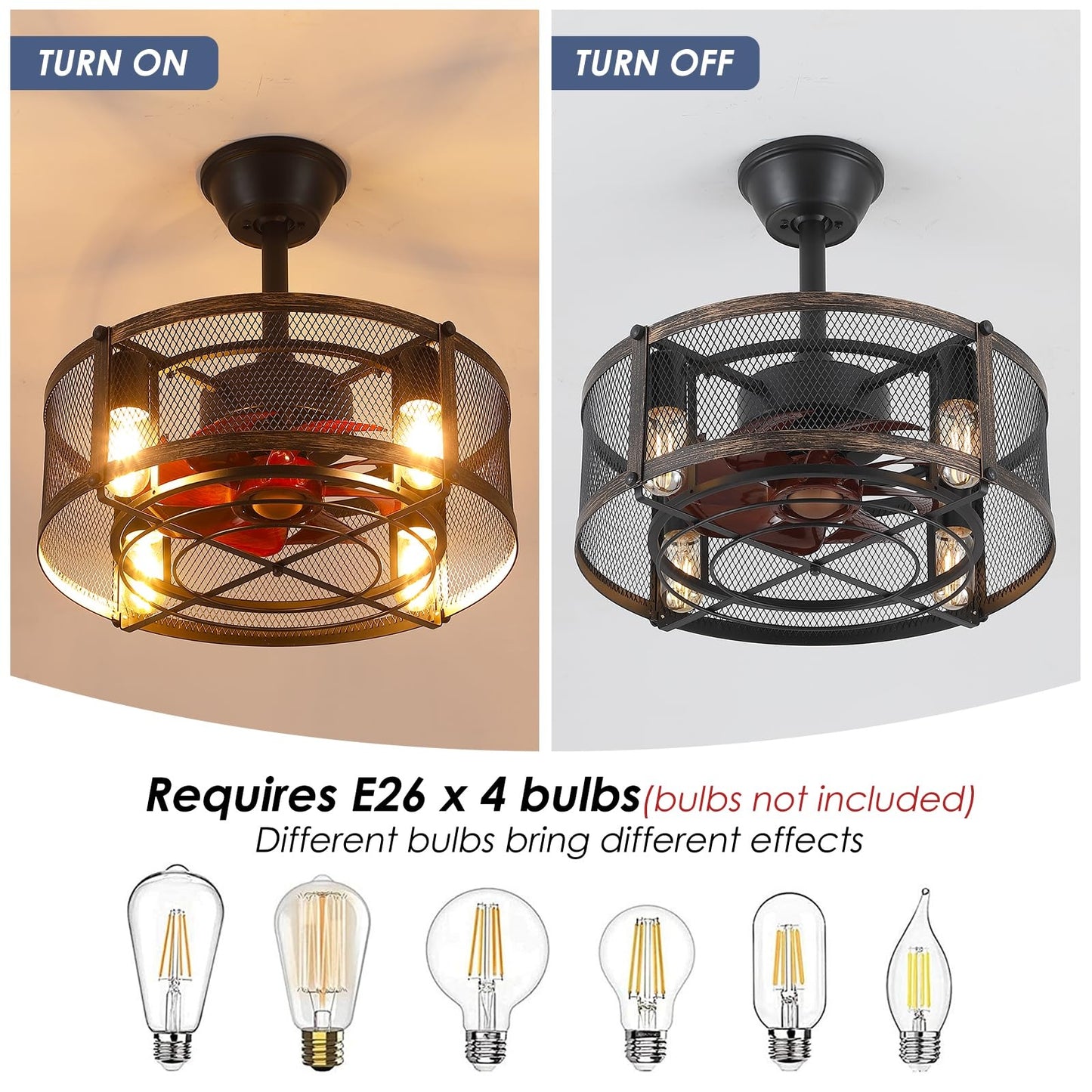 18 Inch Caged Ceiling Fan with Light,Reversible DC Motor,Remote Control for Timer Setting,6 Speed Wind,for Bedroom,Kitchen,Outdoors