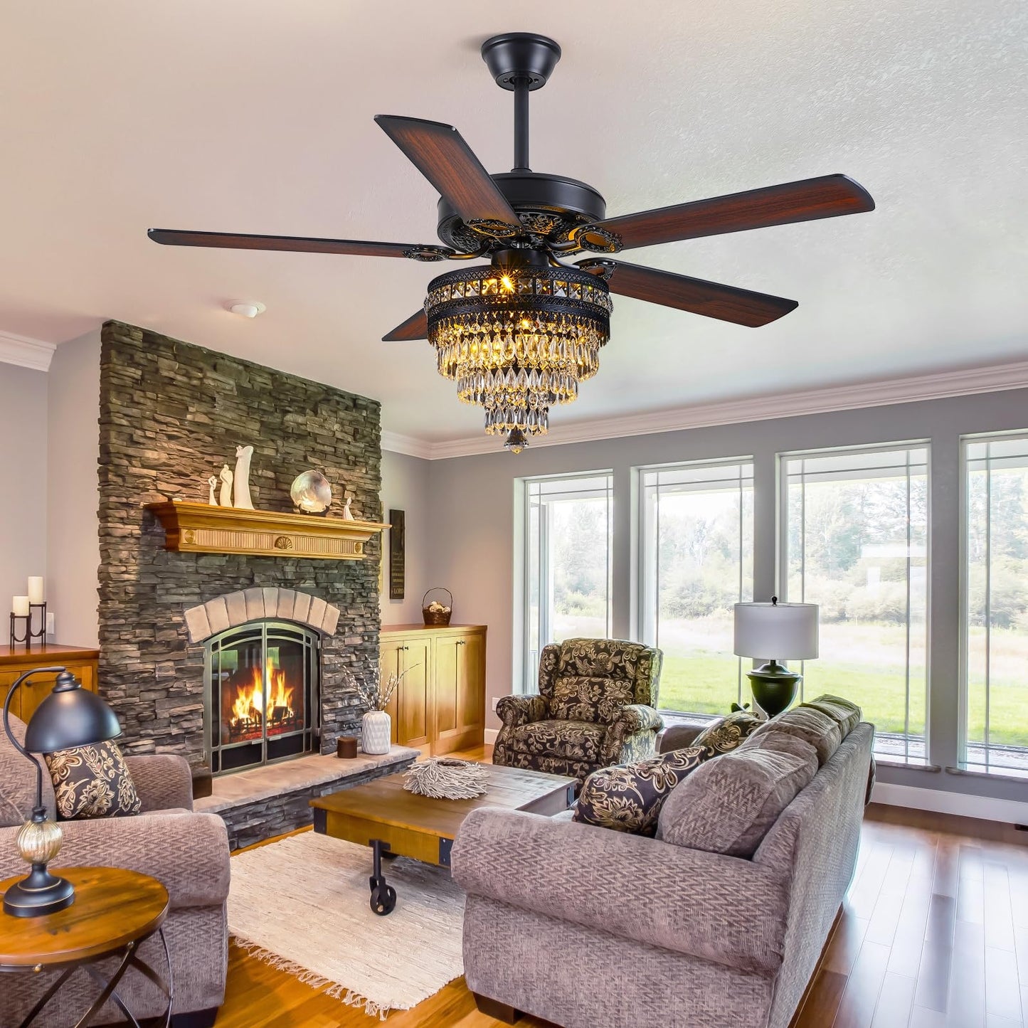 52 inch Crystal Ceiling Fan with Dual Side Plywood Blades