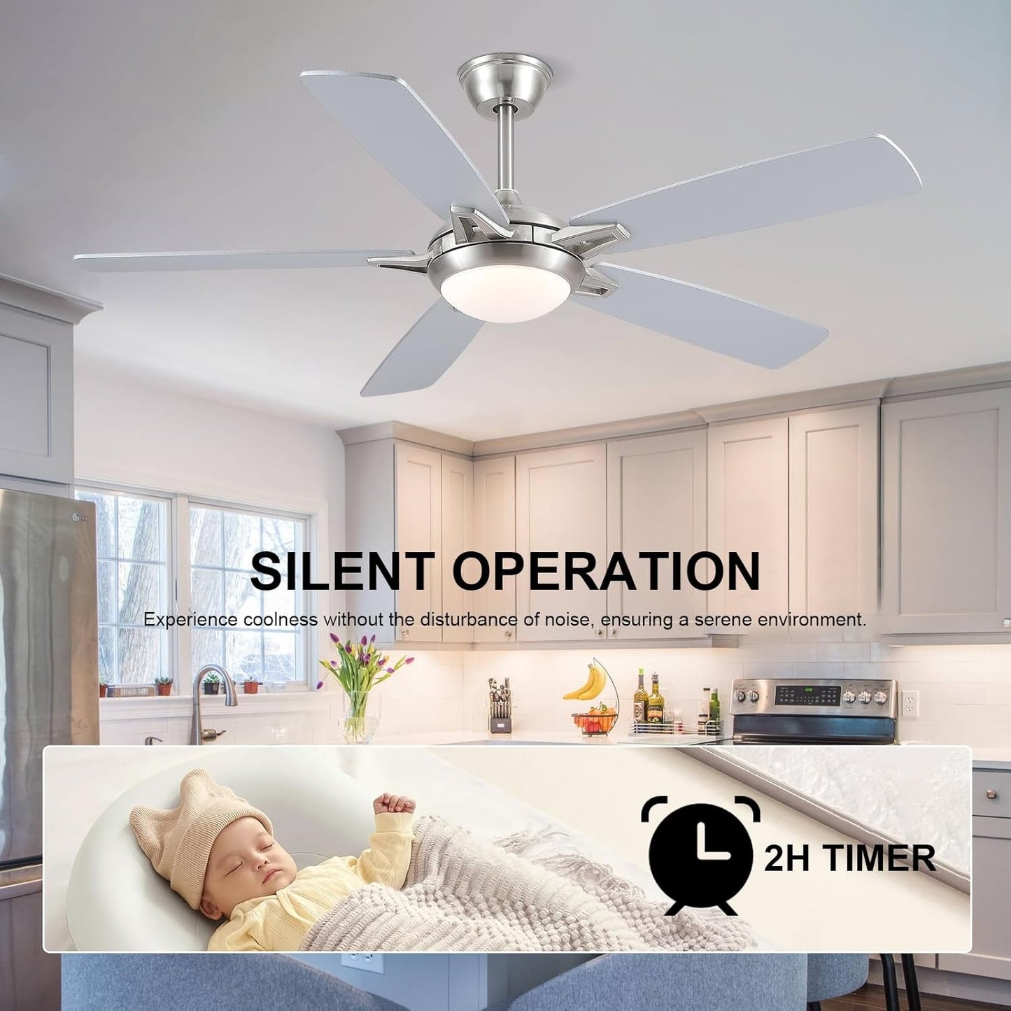52 Inch Down Rod Ceiling Fan with Light,Dual side Blades