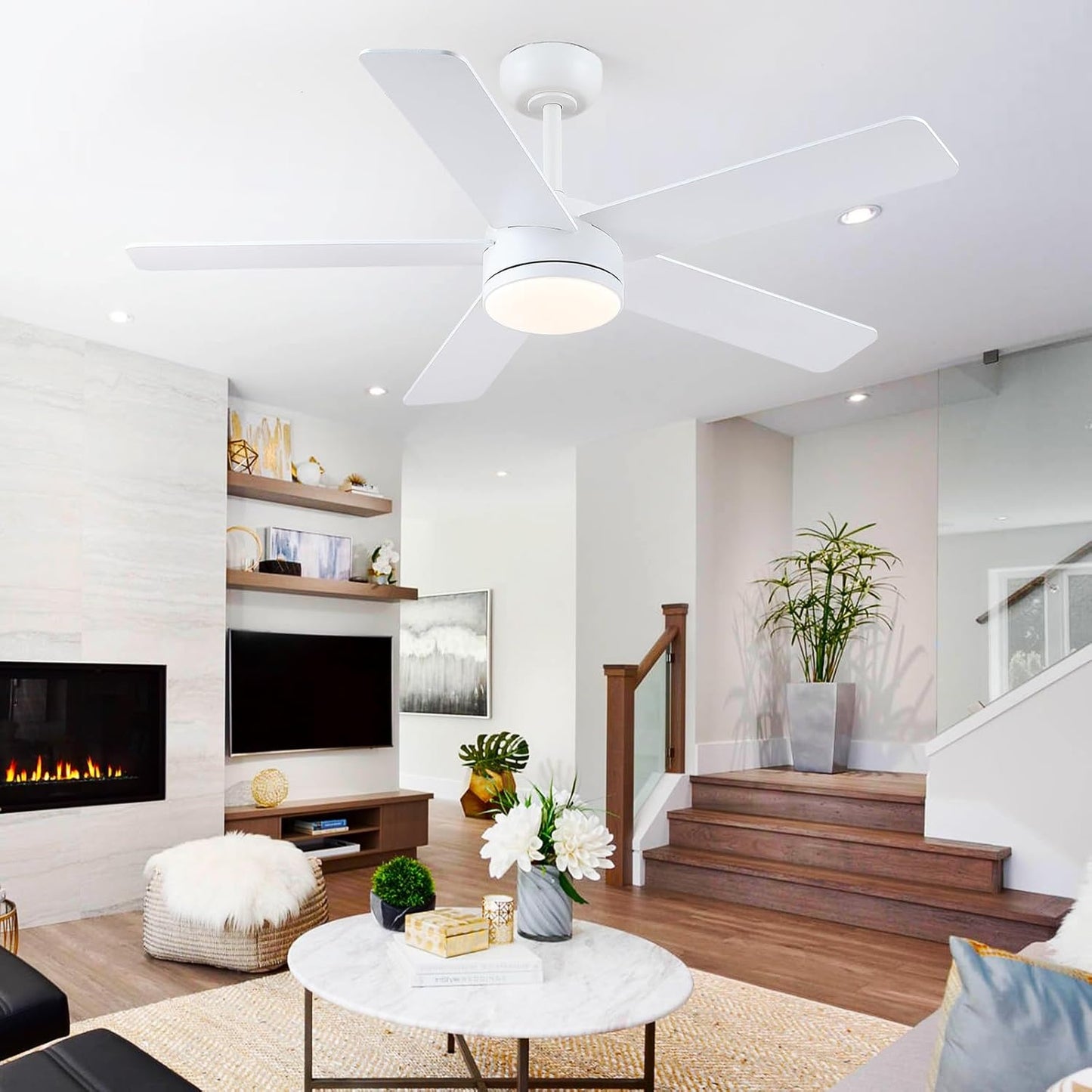 46 inch White ceiling fan with light
