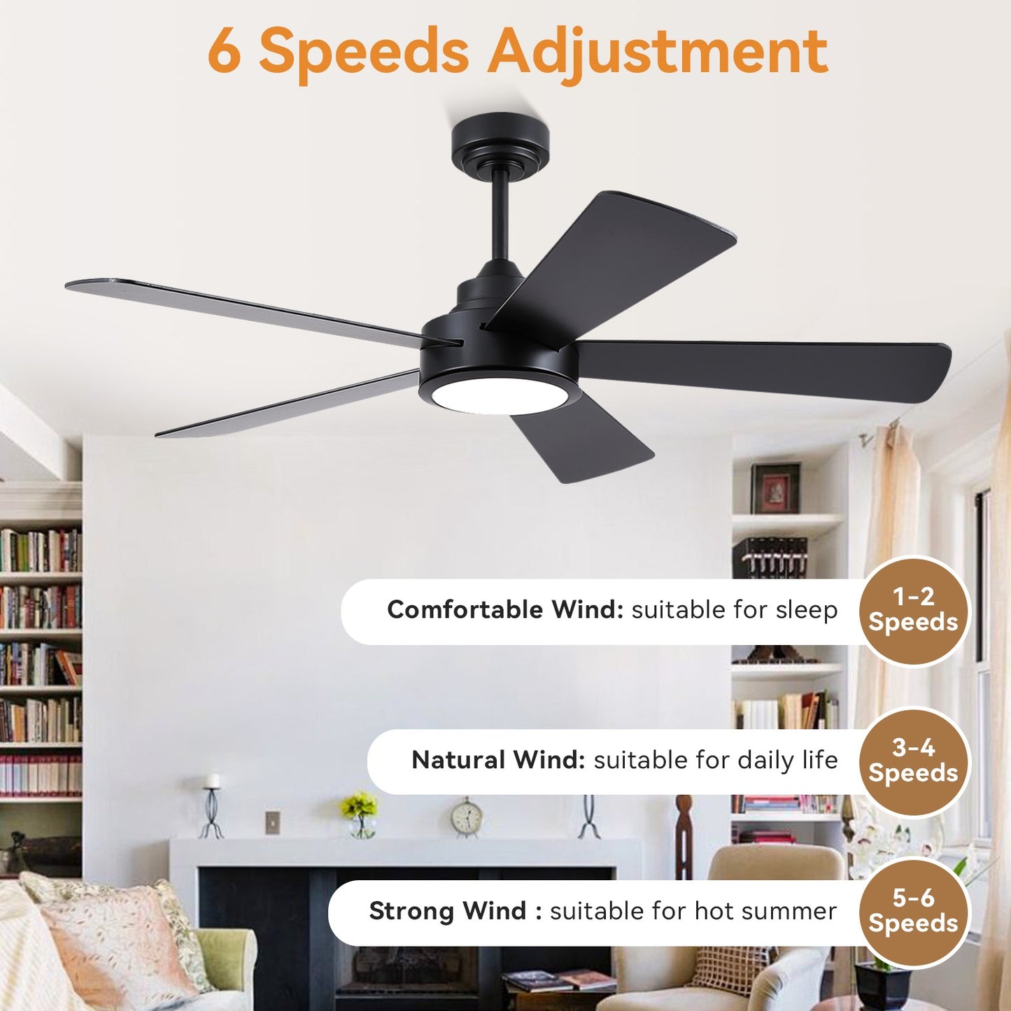 52 Inch Modern Ceiling Fan for Living Room