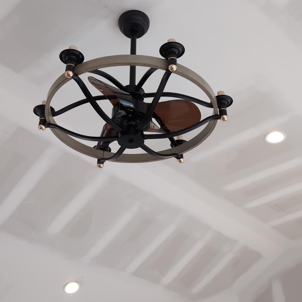 23/32 Inches Caged Ceiling Fan with Light and Remote,Modern Farmhouse Ceiling Fan Light for Living Room,Kitchen,Dinning Room, Black Rustic Chandelier Candles