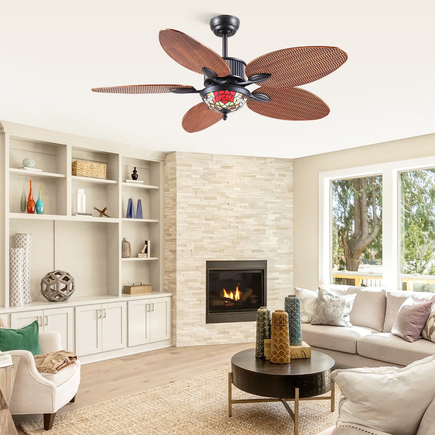 50" Downrod Ceiling Fan with Brown Blades