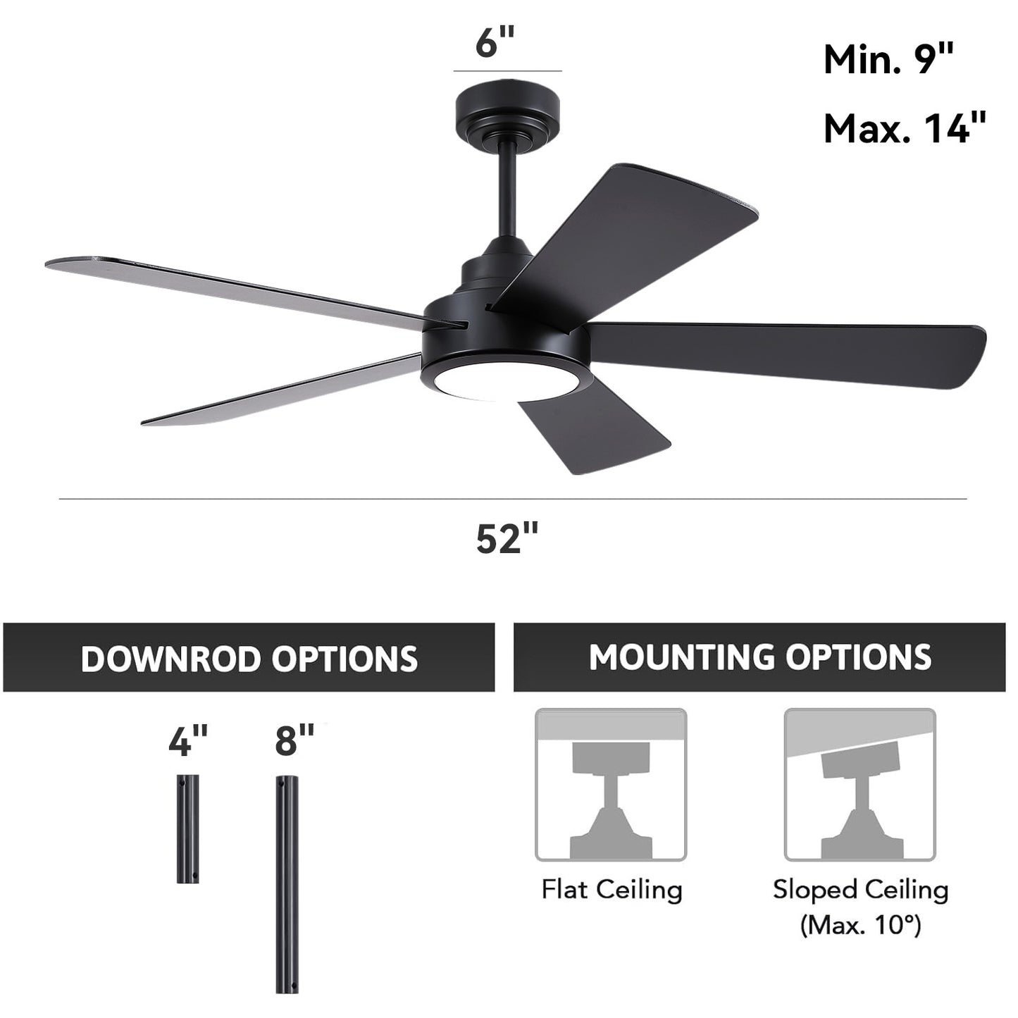 52 Inch Modern Ceiling Fan for Living Room