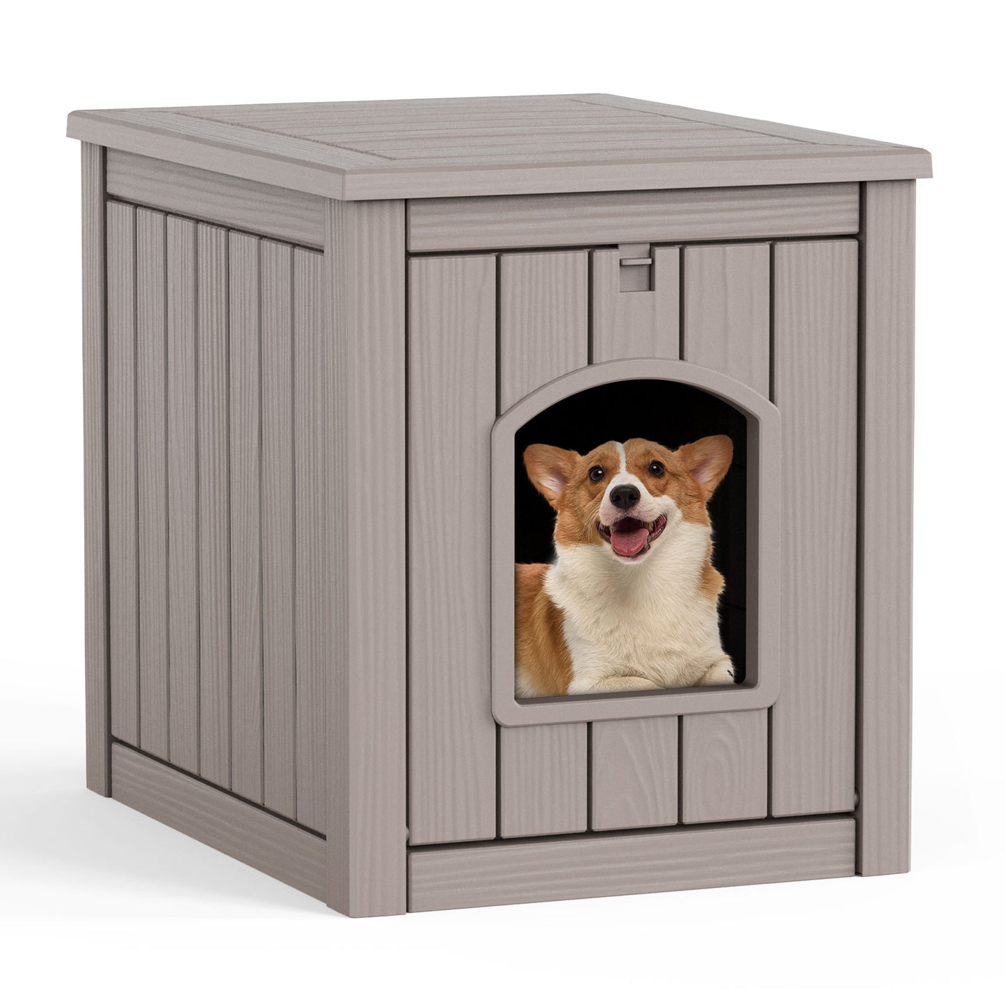 Indoor Dog House Weatherproof Outdoor Dog Houser for Small Medium Dogs, Resin Plastic Igloo Dog House with Flip Lid and Elevated Floor, Easy Assembly for Cat Puppy Shelter (Black)