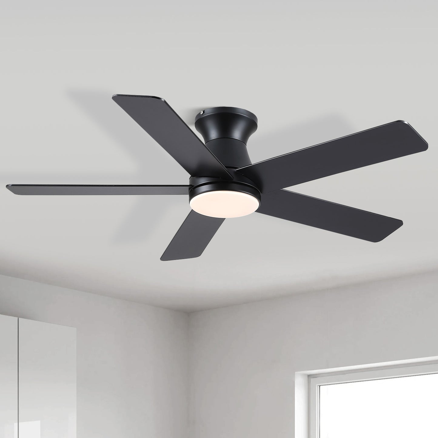 46 Inches Flush Mount Ceiling Fan Light,5 Blades,Reversible Airflow