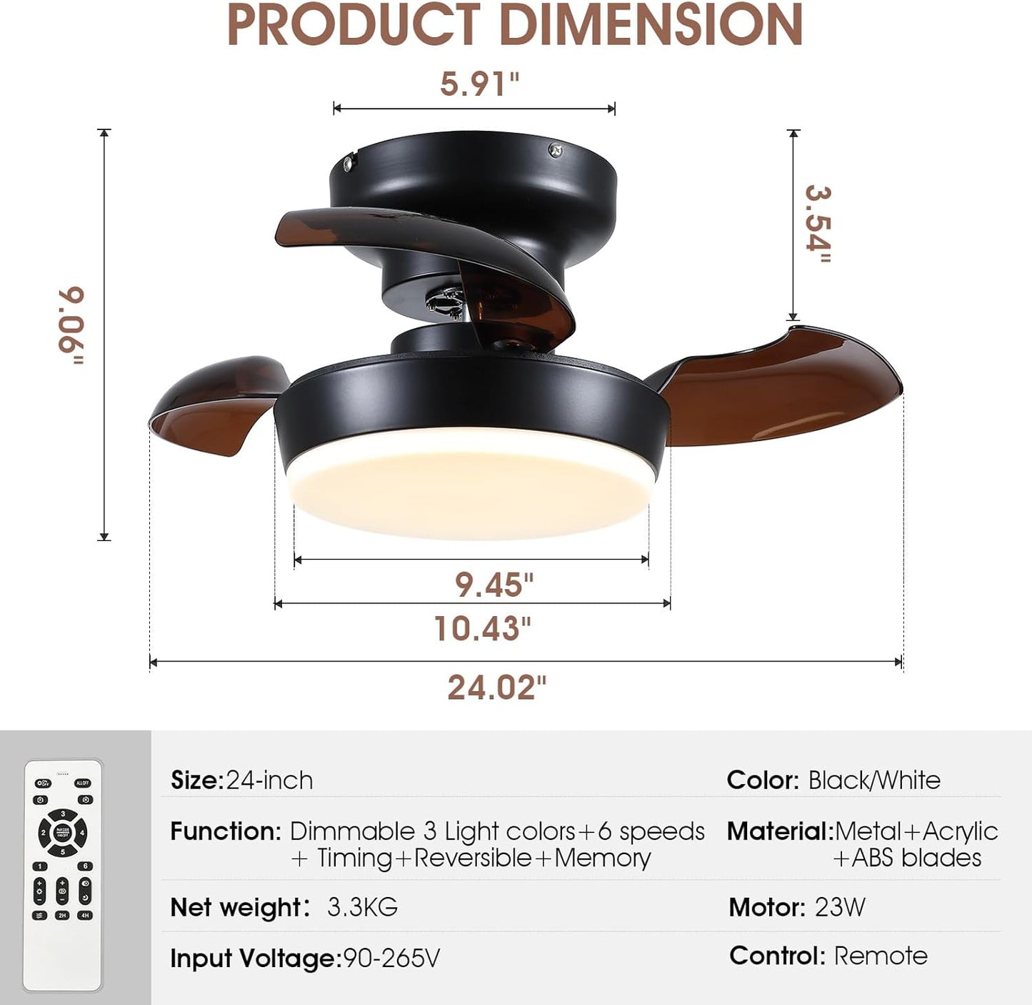 24" Flush Mount Ceiling Fan