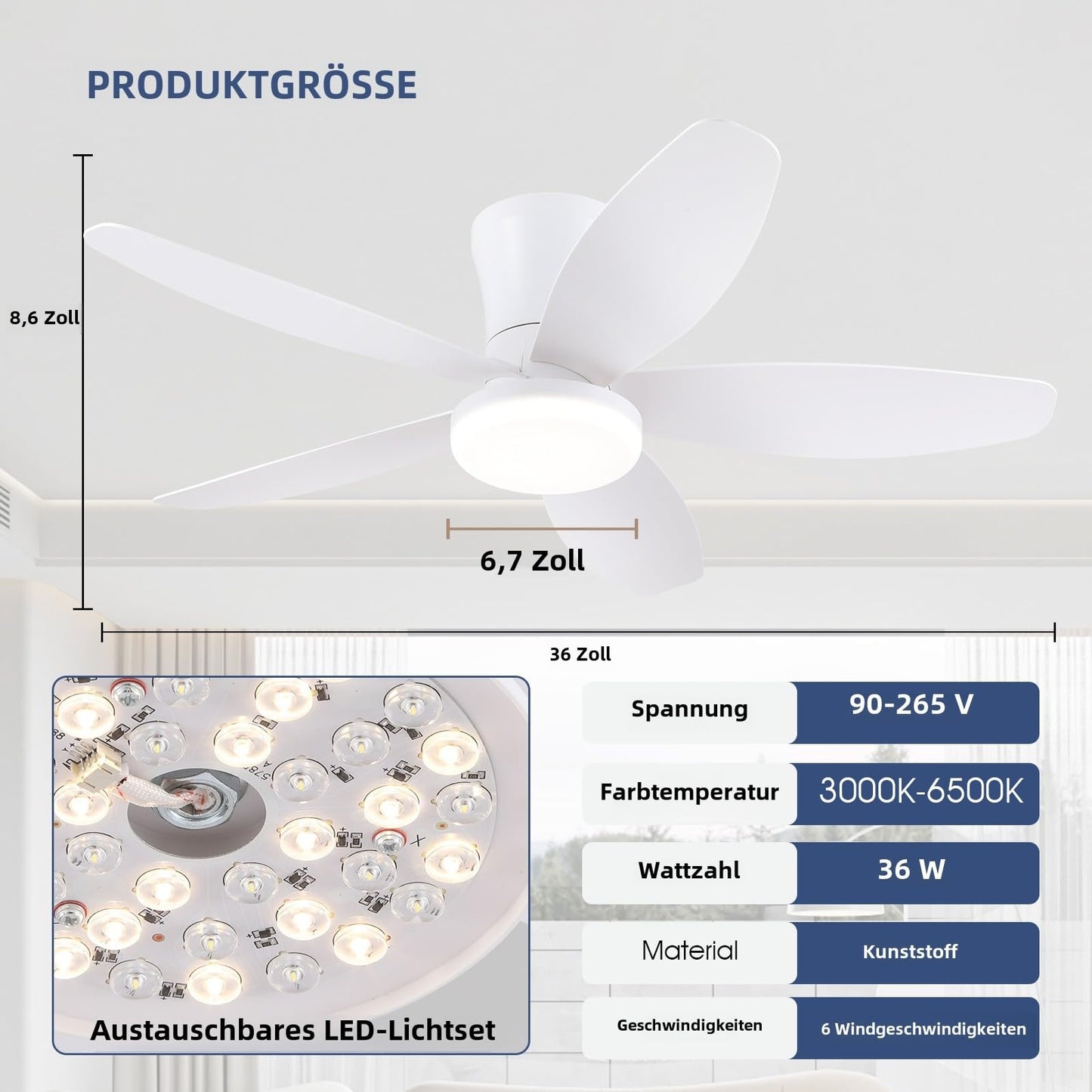 36 Flush Mount Ceiling Fan,Modern Ceiling Fan