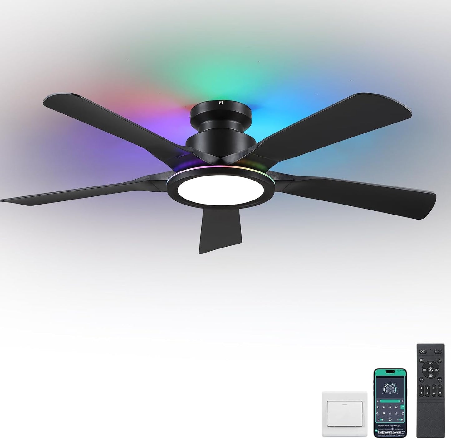 41 Inches Ceiling Fan with Light,App and Remote Control,5 Blades, Reversible DC Motor