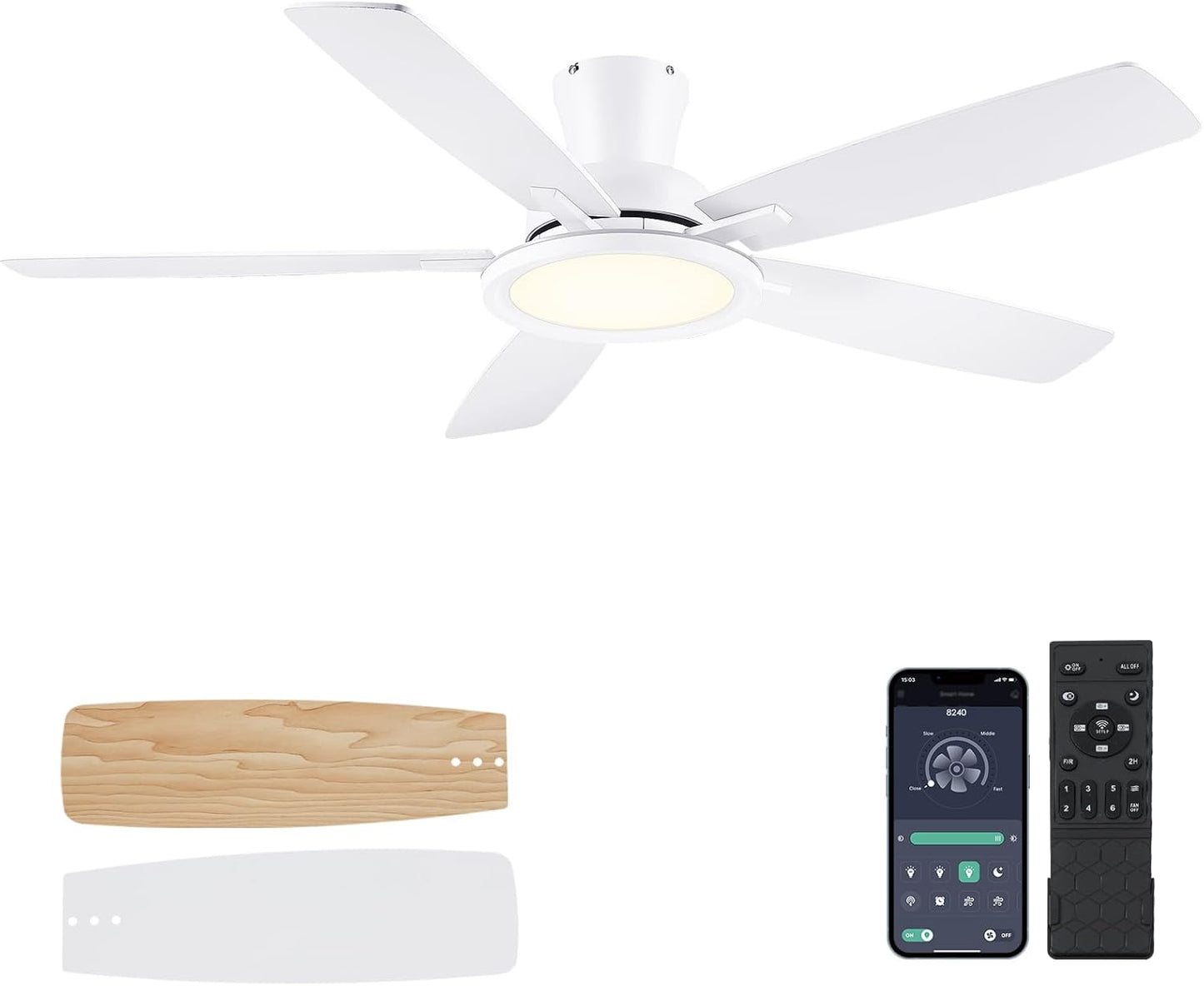 52 Inch Flush Mount Low Profile Ceiling Fan
