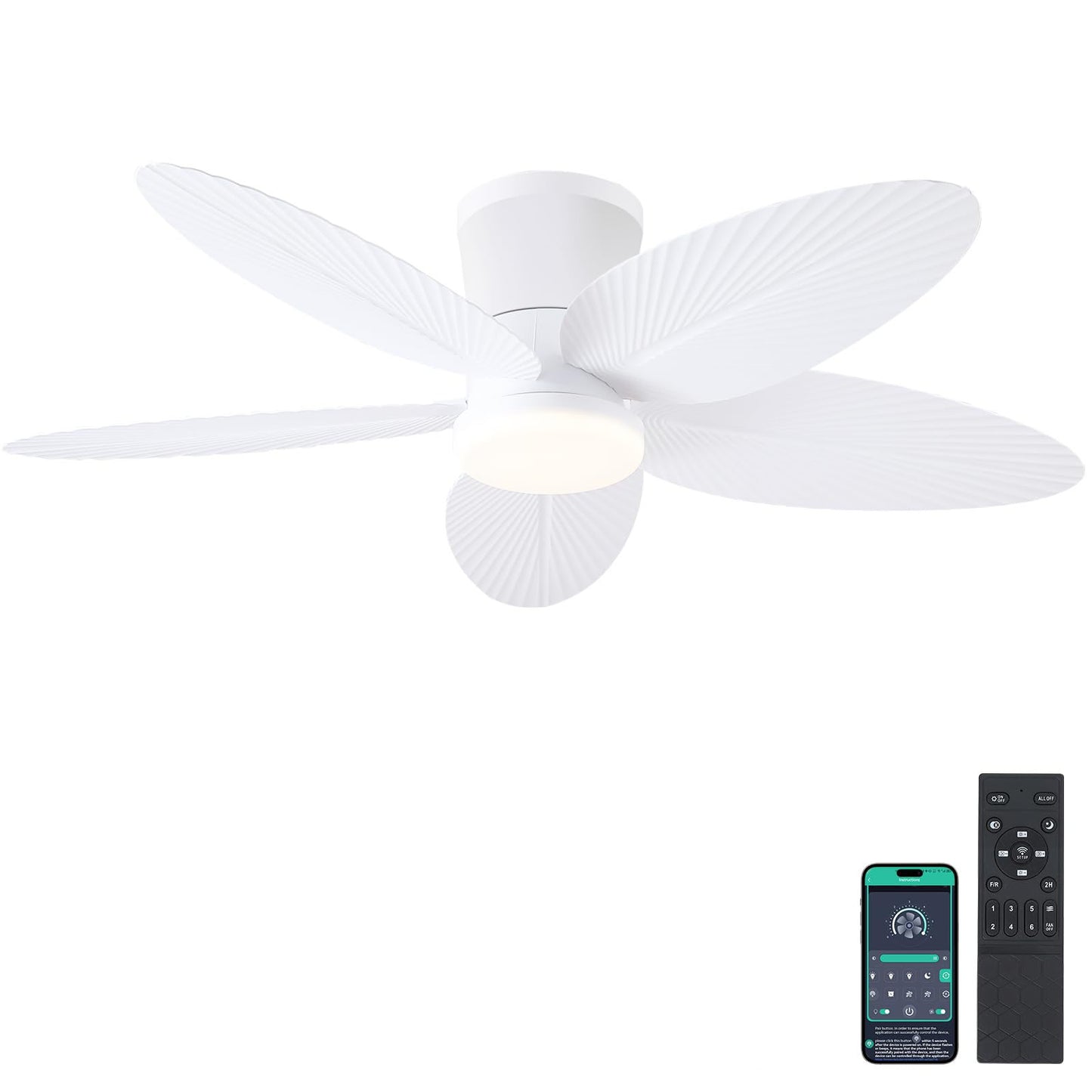 42 Inch Palm Leaf Flush Mount Ceiling Fan