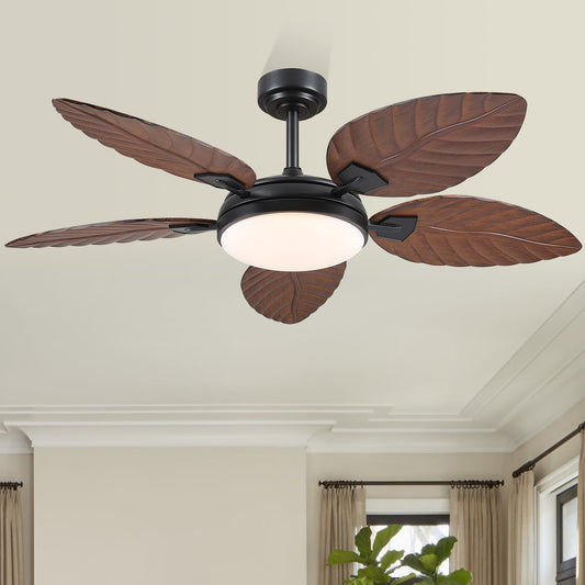 52 inch Brown Palm Leaf Ceiling Fan with Light