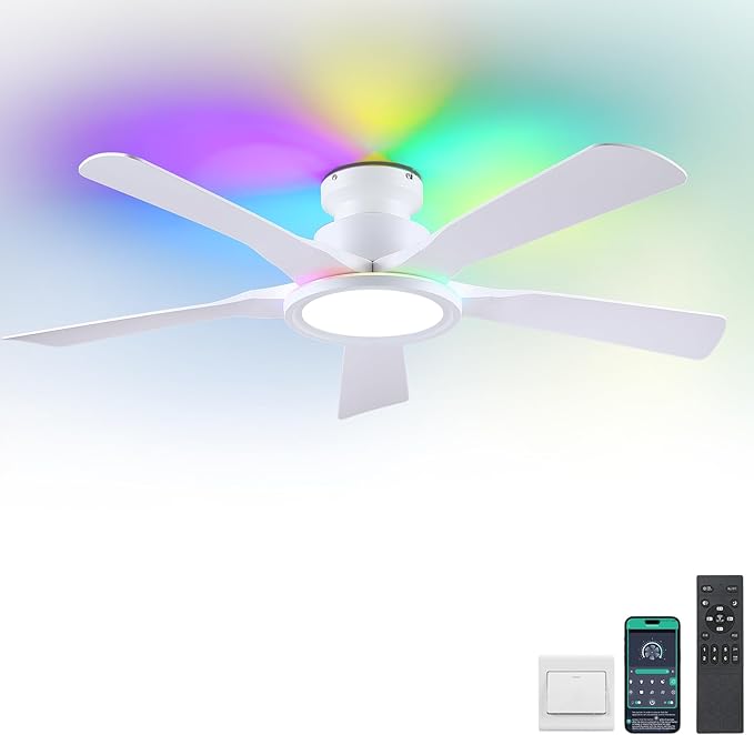 41 Inches Ceiling Fan with Light,App and Remote Control,5 Blades, Reversible DC Motor