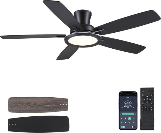 52 Inch Flush Mount Low Profile Ceiling Fan