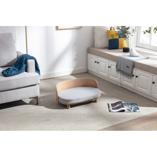 Bellura Pet - Scandinavian Style Velvet Cushion Walnut Elevated Dog Bed Pet Sofa with Bent Wood Back and Solid Wood Legs