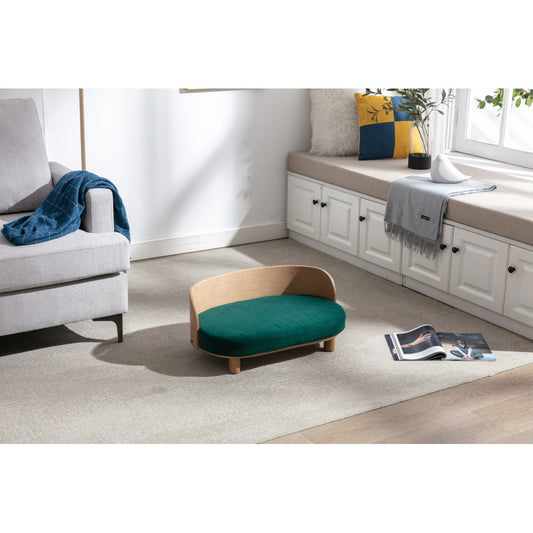 Bellura Pet - Scandinavian style Elevated Dog Bed Pet Sofa With Solid Wood legs and Bent Wood Back, Velvet Cushion, Walnut
