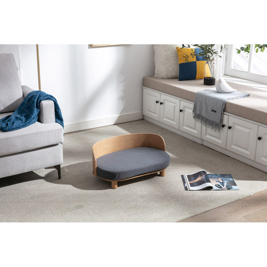 Bellura Pet - Luxurious Dark Grey Velvet Cushion Dog Bed with Walnut Details and Scandinavian Style Elevated Sofa Design