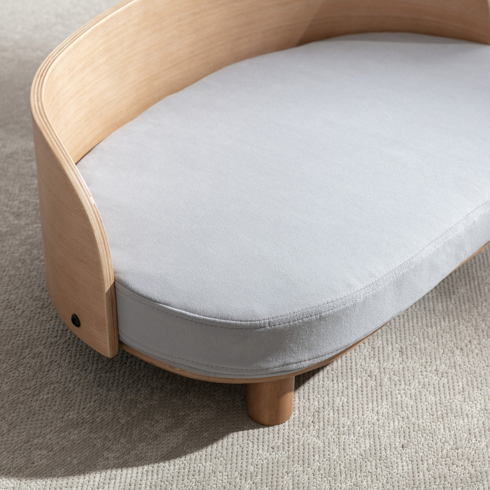 Bellura Pet - Scandinavian Style Velvet Cushion Walnut Elevated Dog Bed Pet Sofa with Bent Wood Back and Solid Wood Legs
