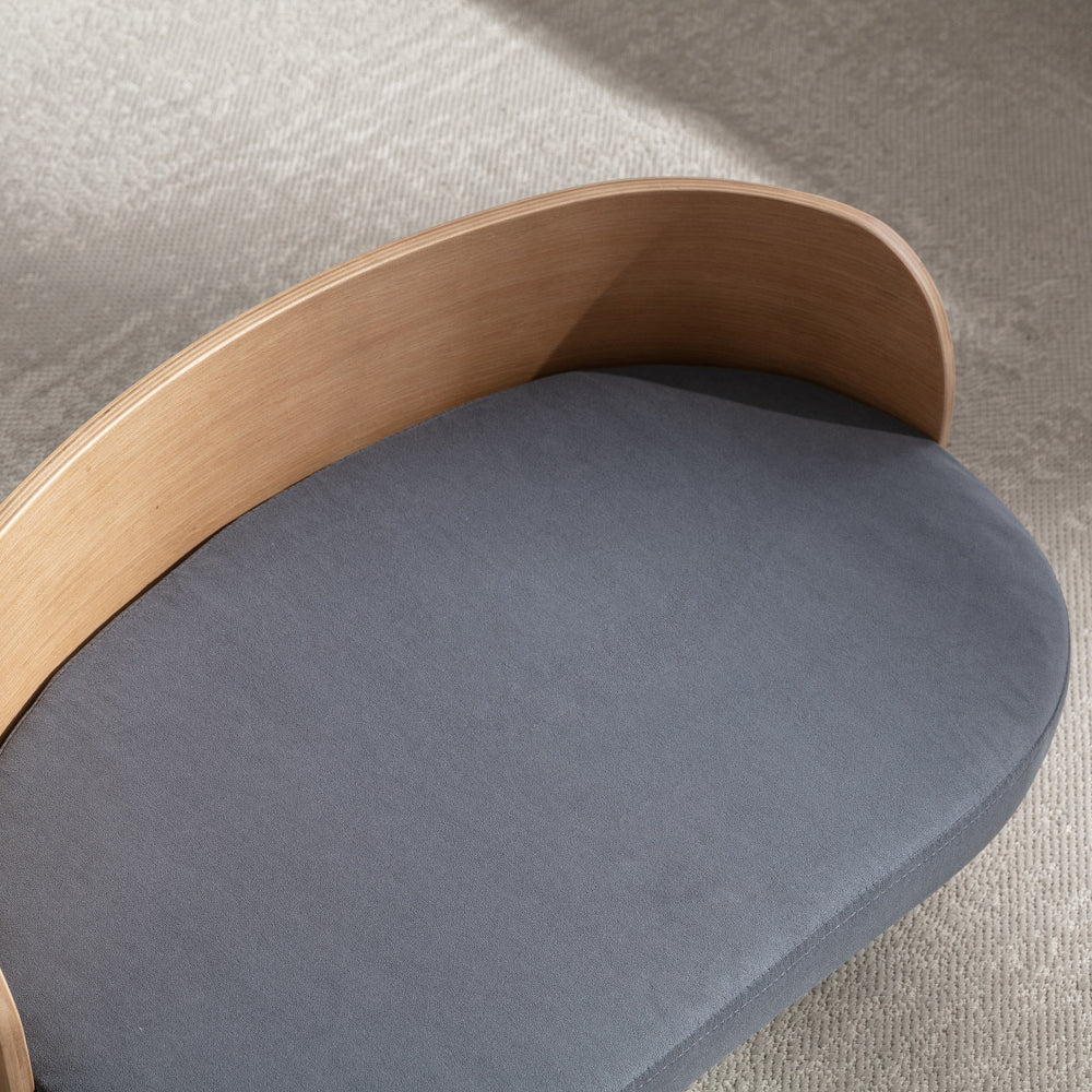 Bellura Pet - Luxurious Dark Grey Velvet Cushion Dog Bed with Walnut Details and Scandinavian Style Elevated Sofa Design