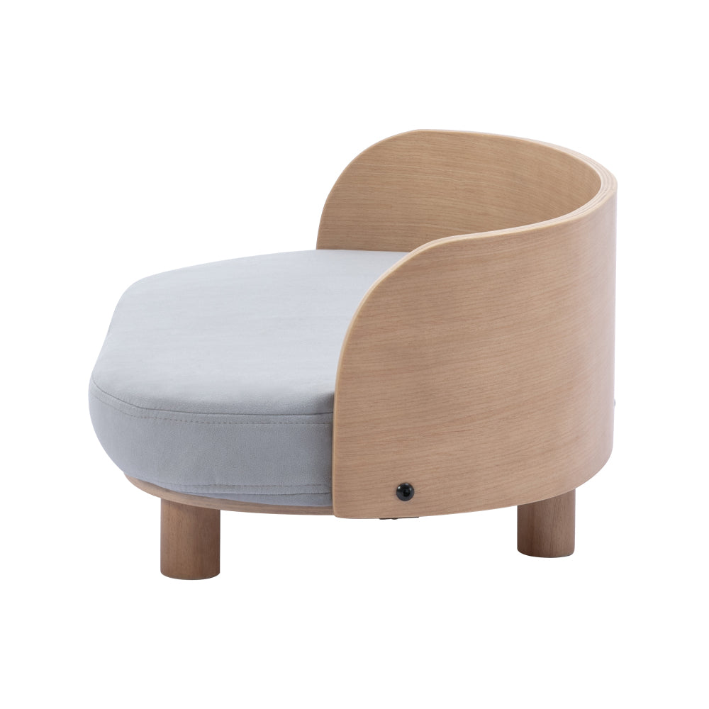 Bellura Pet - Scandinavian Style Velvet Cushion Walnut Elevated Dog Bed Pet Sofa with Bent Wood Back and Solid Wood Legs
