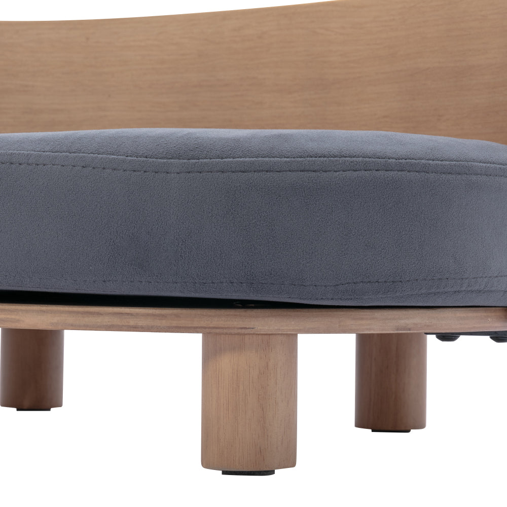 Bellura Pet - Luxurious Dark Grey Velvet Cushion Dog Bed with Walnut Details and Scandinavian Style Elevated Sofa Design